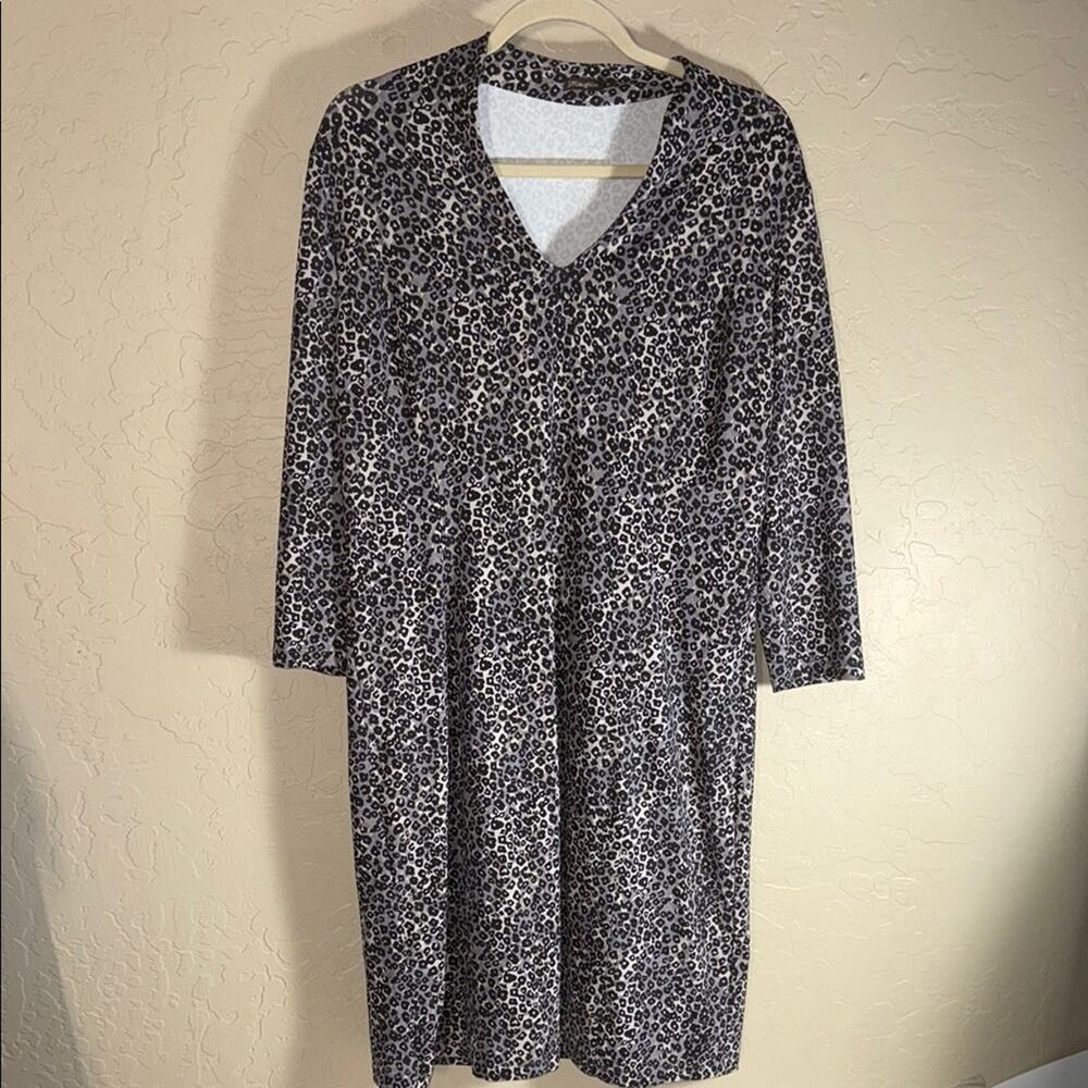 J McLaughlin Catalina cloth 3/4 sleeve leopard print v neck jersey dress XL